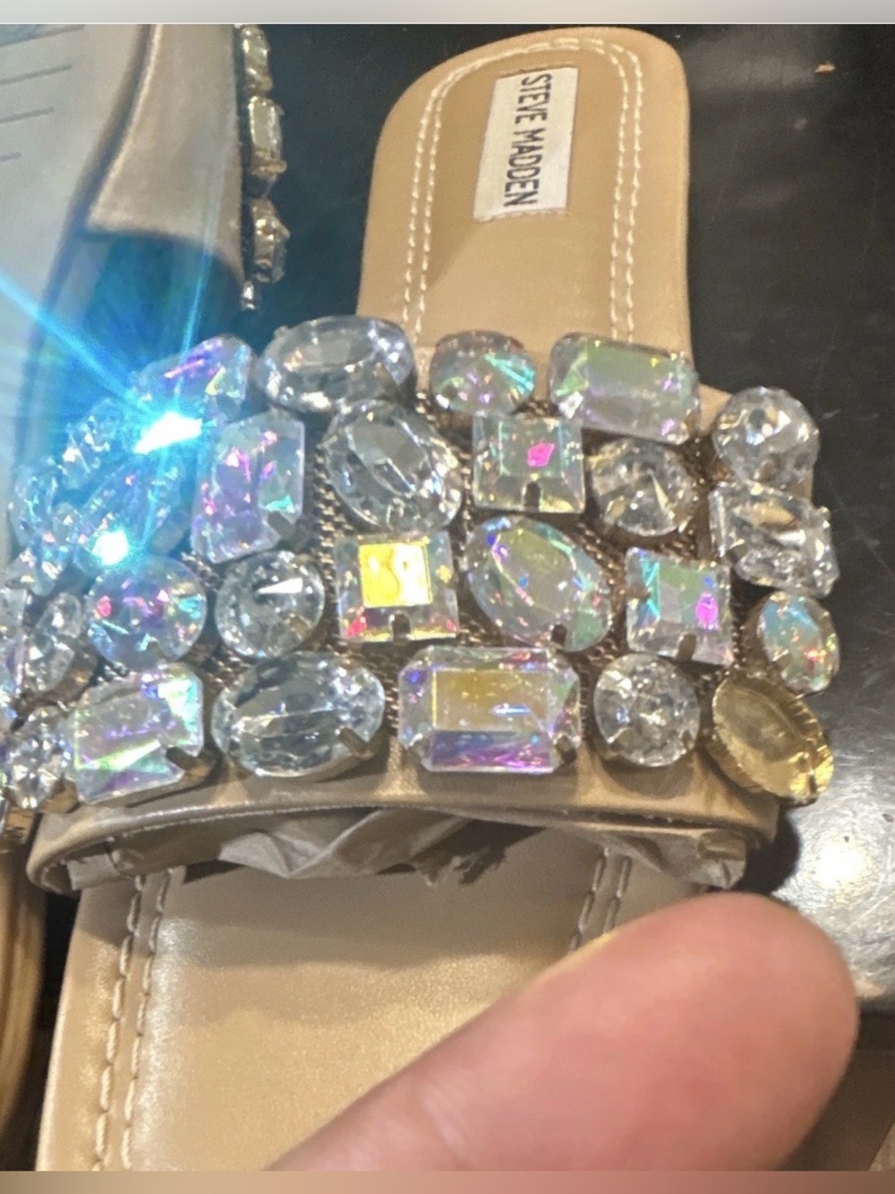 Steve Madden Nude Slide Sandals with Iridescent Crystal Embellishments - Picture 6 of 7